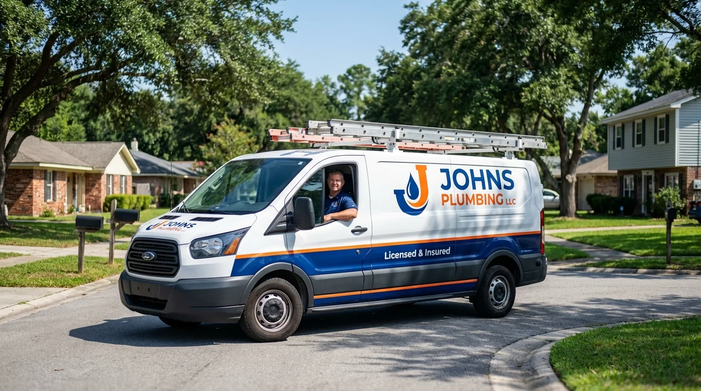 Johns Plumbing LLC service van in Windsor Heights, IA