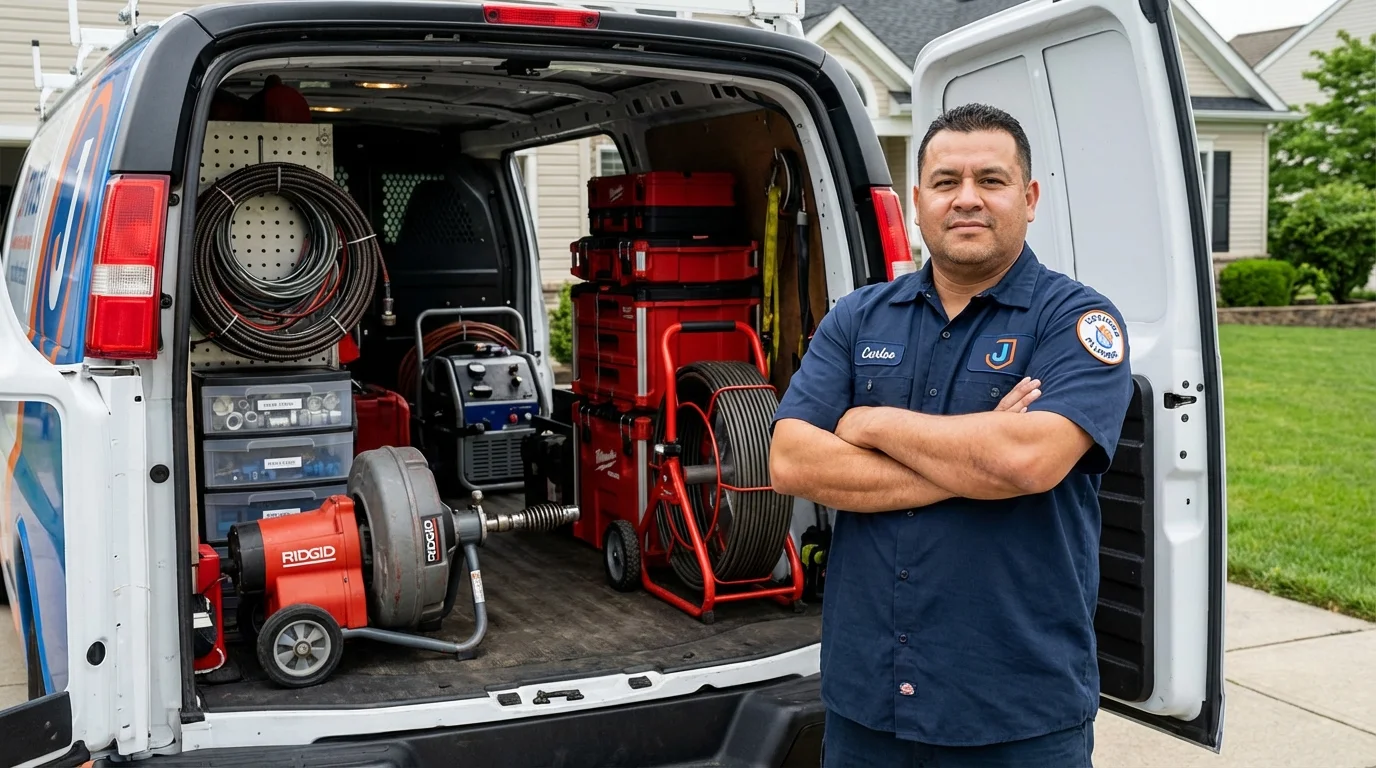 Professional drain cleaning equipment and Johns Plumbing LLC plumber in Windsor Heights