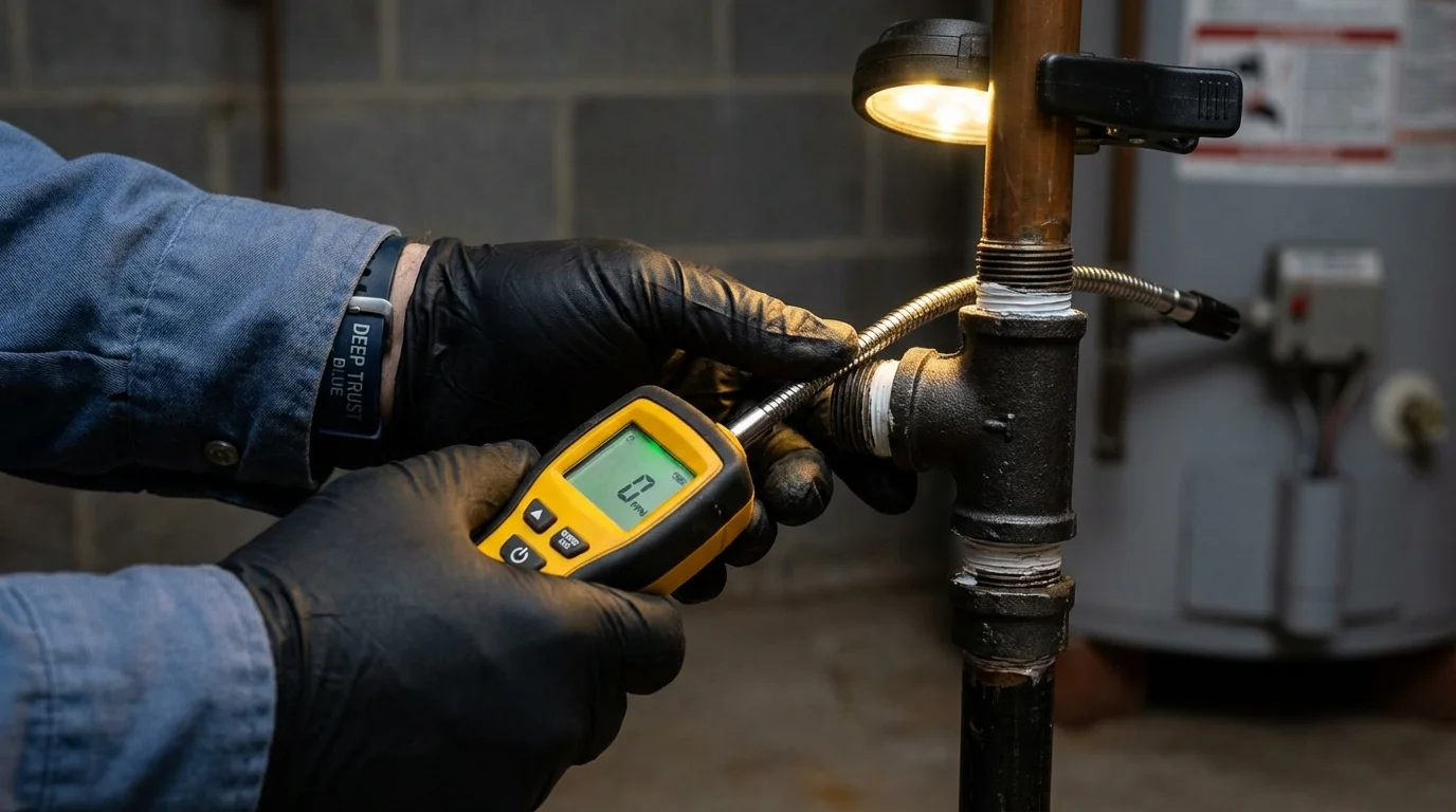 Gas leak detection with electronic sniffer by Johns Plumbing LLC in Windsor Heights