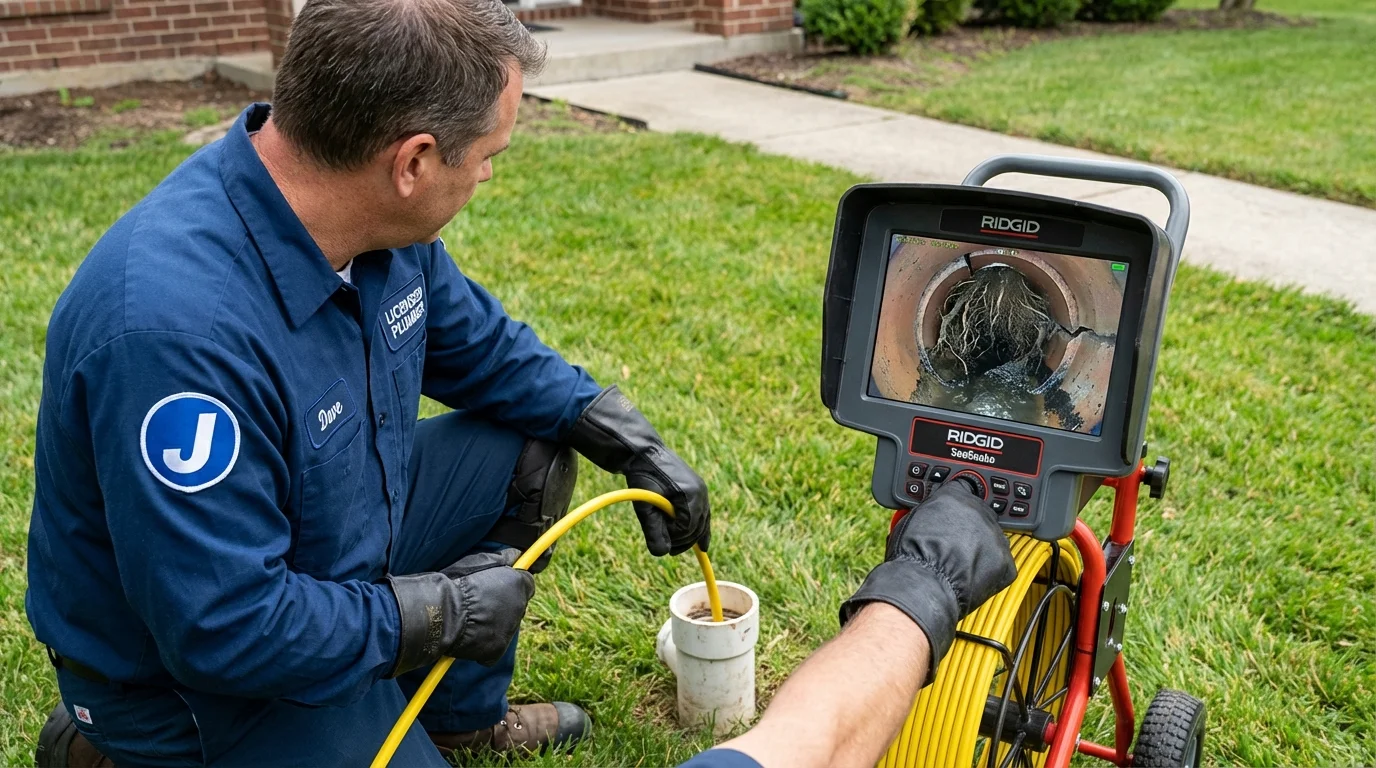 Sewer camera inspection being performed by Johns Plumbing LLC in Windsor Heights