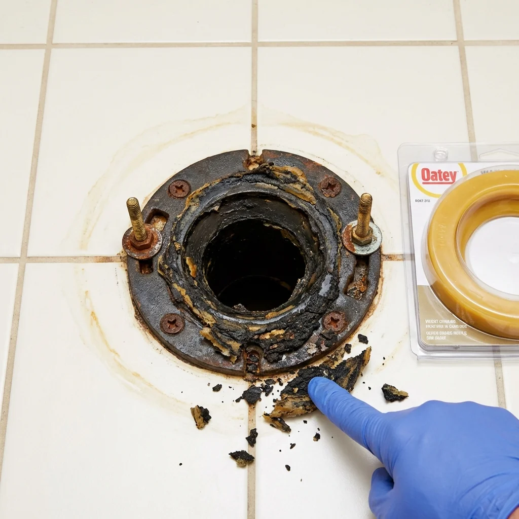 Failed wax ring showing water seepage at the base of a toilet in a Windsor Heights, IA home