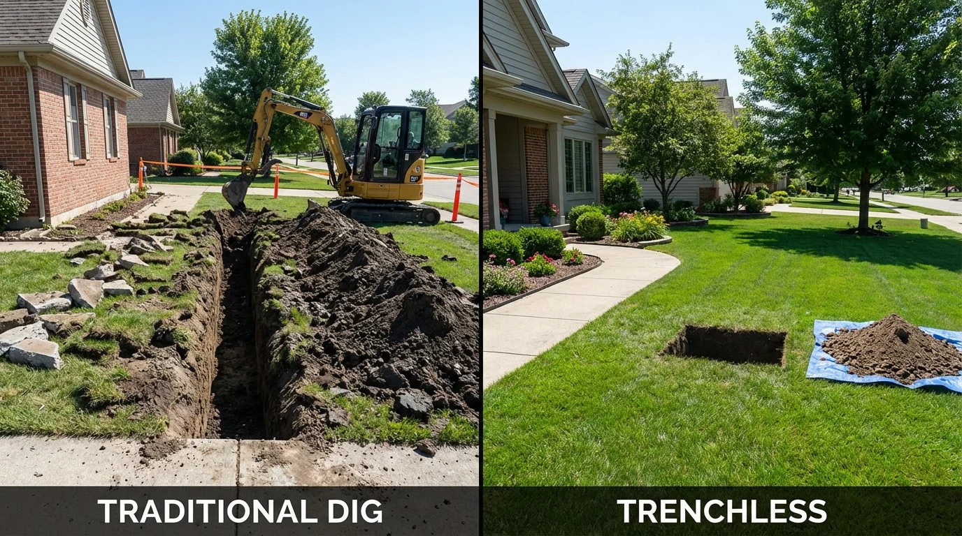 Trenchless sewer repair with minimal yard damage versus traditional excavation in Windsor Heights, IA